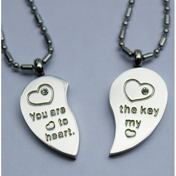 His & Hers Stainless Steel Love You Boy & Girl Heart Couple Pendant Necklaces